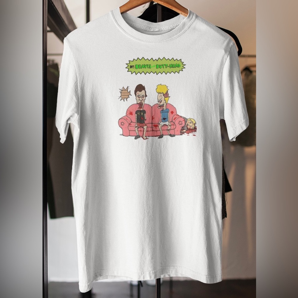Zombie Beavis & ButtHead Living Dead Halloween Men’s White Tee NWT